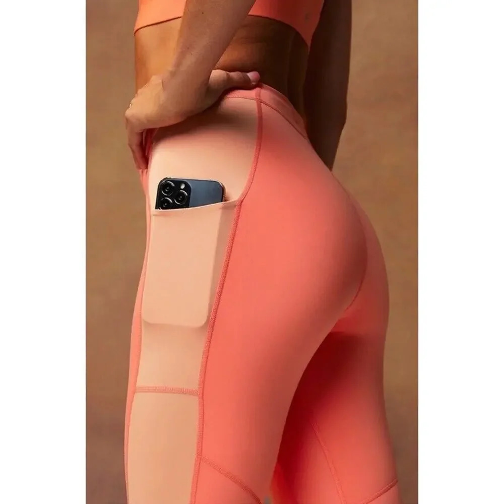 Fabletics Motion365 High Waisted Bungee Legging Coral Khloe Sz Large Short - Picture 2 of 6